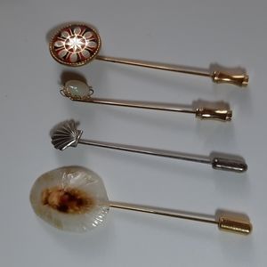Four (4), Stick Pins, 3 Gold Tone, 1 Silver Tone